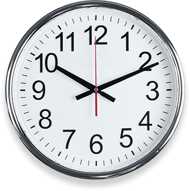 A clock's face shows eleven minutes after ten.